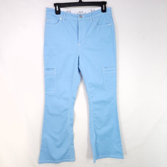 BDG Cargo Flared Pants Women 6 Sky Blue Mid Rise Pockets - Picture 1 of 14